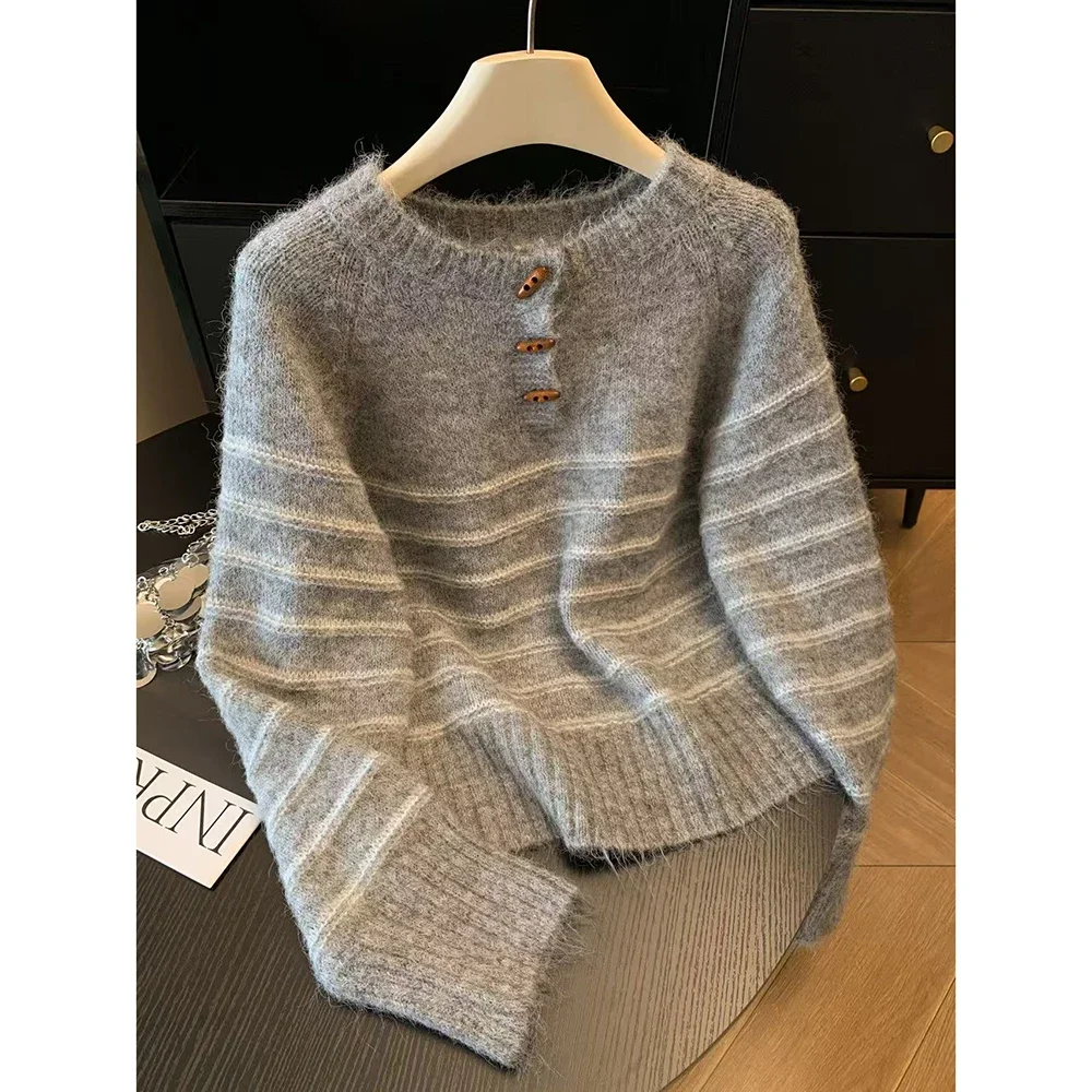Embroidery Origin - Женский полосатый свитер из шерсти и