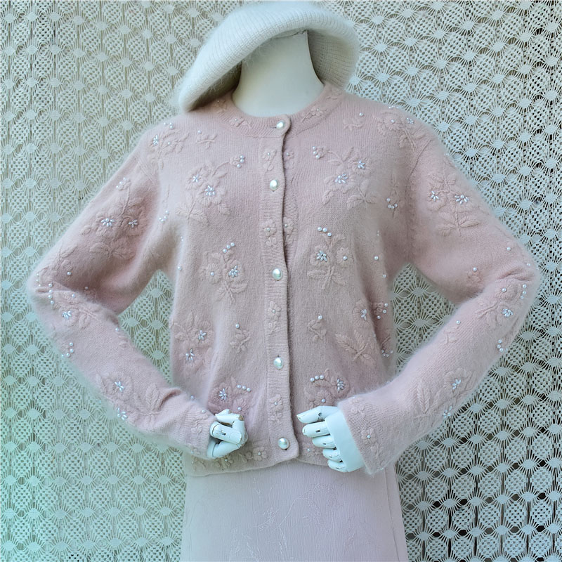 Embroidery Rabbit - Женский винтажный свитер-кардиган с вышивкой, длинными