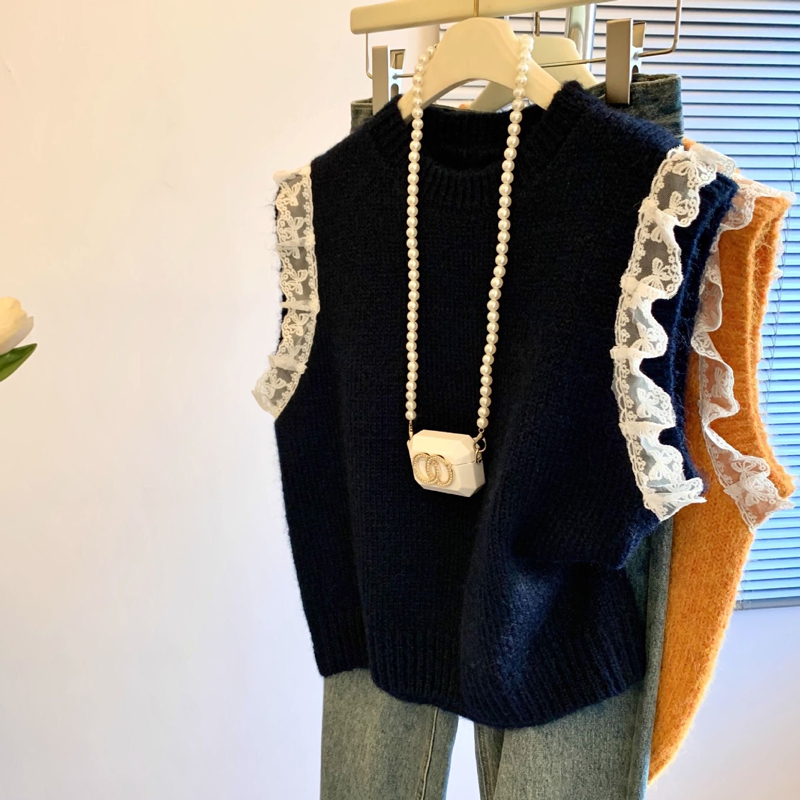 Embroidery Thread Yarn - Ретро кружевной вязаный жилет без рукавов,
