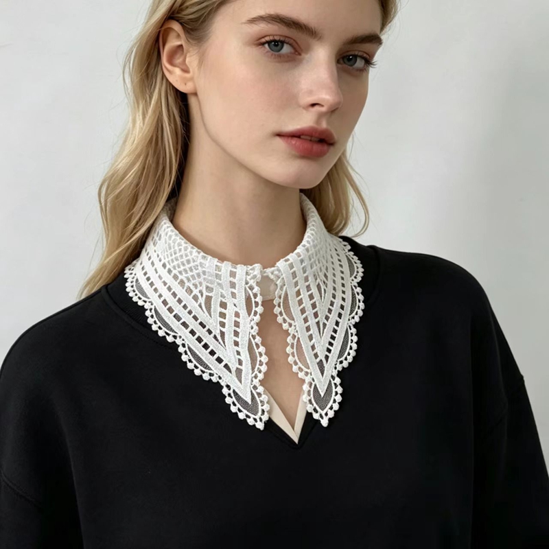 Embroidery Origin - Женский белый съемный воротник с рюшами,