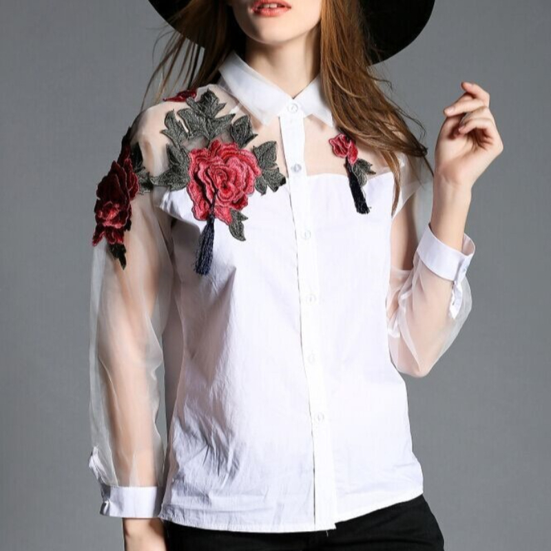 Женская модная шифоновая блузк – обзор и цена Embroidery Jersey